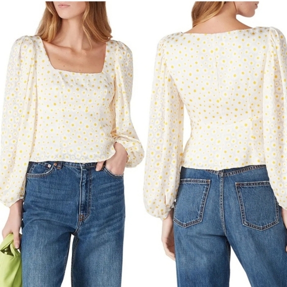 Staud Daisy Puff Ballon Sleeve Milkmaid Cottagecore Cropped Blouse - Picture 1 of 10
